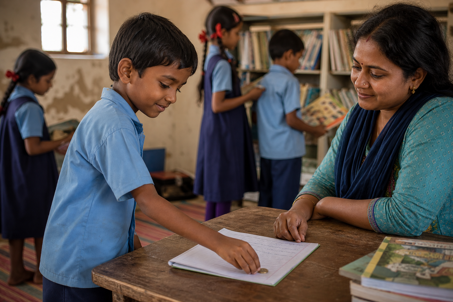 A student using the one rupee Umeed library